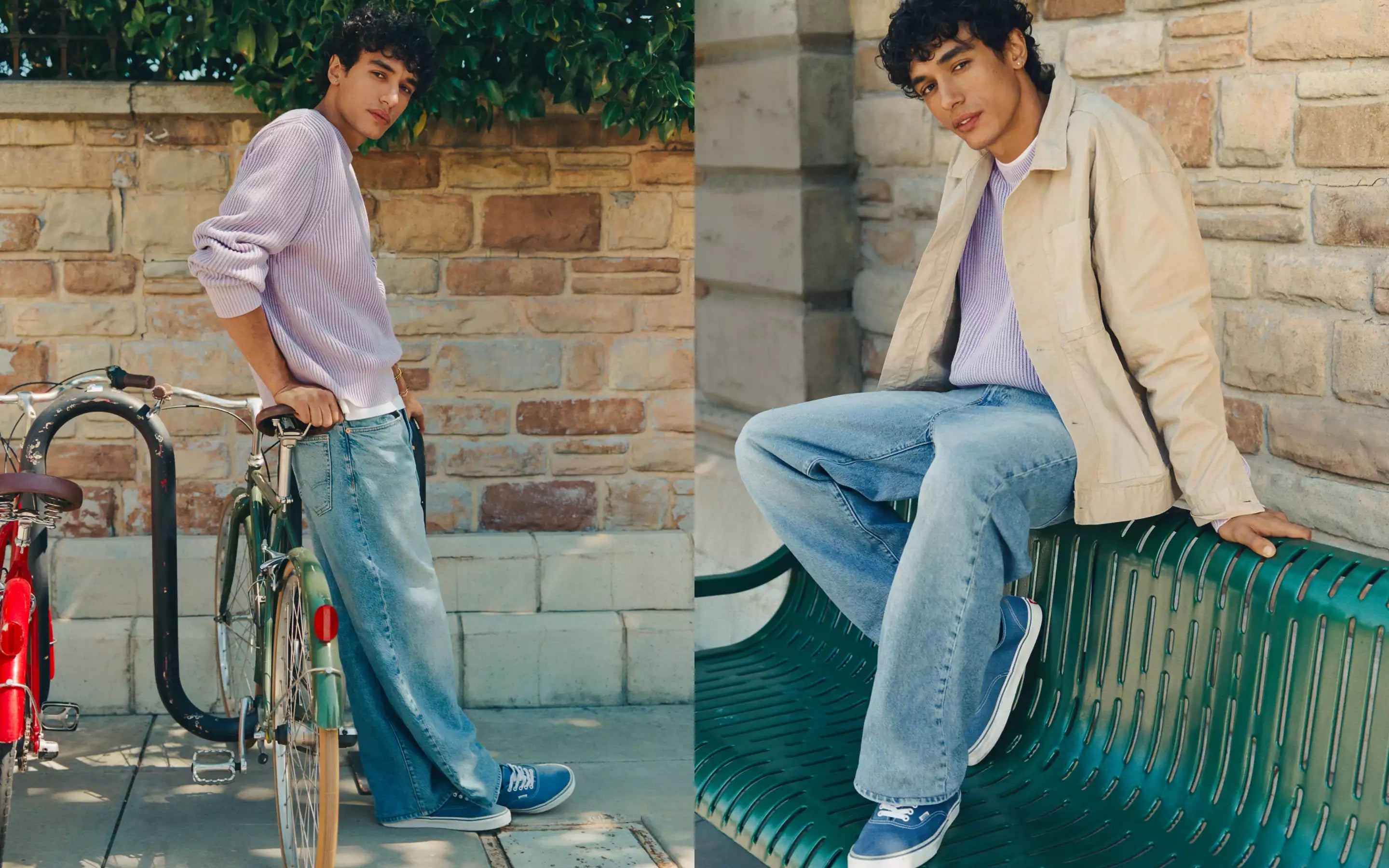 Models wearing baggy jeans outdoors